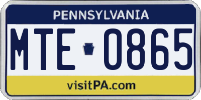PA license plate MTE0865