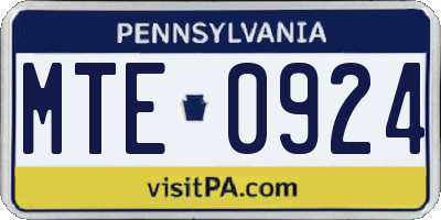 PA license plate MTE0924