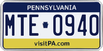 PA license plate MTE0940