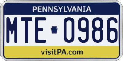 PA license plate MTE0986