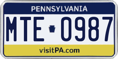 PA license plate MTE0987