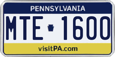 PA license plate MTE1600