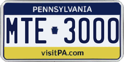 PA license plate MTE3000