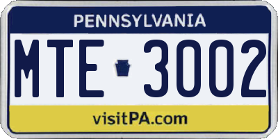 PA license plate MTE3002