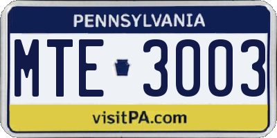 PA license plate MTE3003