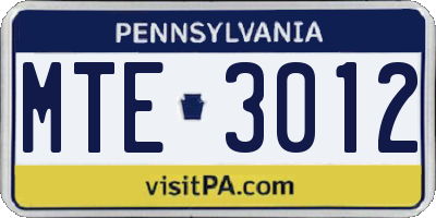 PA license plate MTE3012