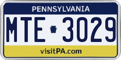 PA license plate MTE3029