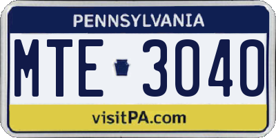 PA license plate MTE3040