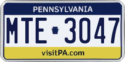 PA license plate MTE3047