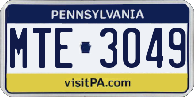 PA license plate MTE3049