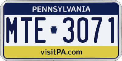 PA license plate MTE3071