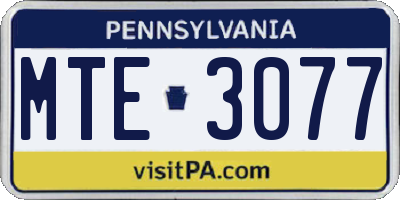 PA license plate MTE3077