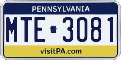 PA license plate MTE3081