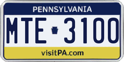 PA license plate MTE3100
