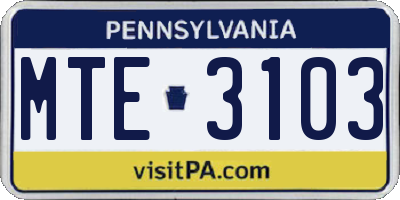 PA license plate MTE3103