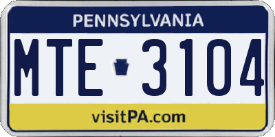 PA license plate MTE3104