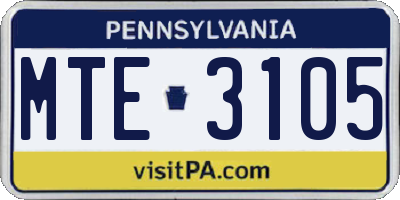 PA license plate MTE3105