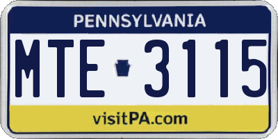 PA license plate MTE3115