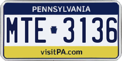 PA license plate MTE3136
