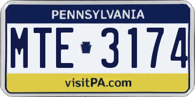 PA license plate MTE3174