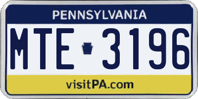 PA license plate MTE3196