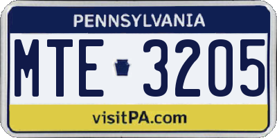PA license plate MTE3205