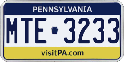 PA license plate MTE3233