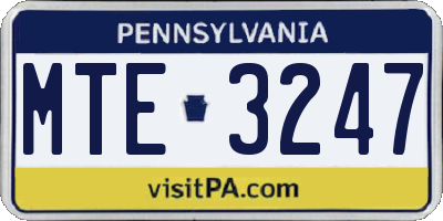 PA license plate MTE3247