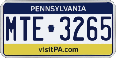 PA license plate MTE3265