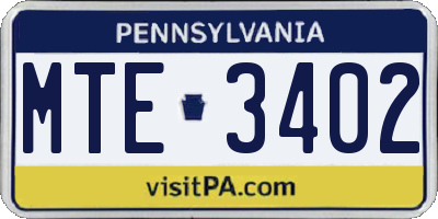PA license plate MTE3402