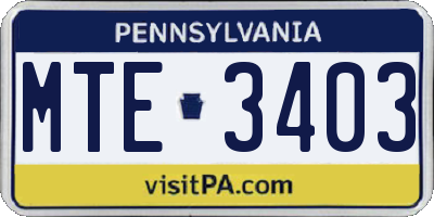 PA license plate MTE3403