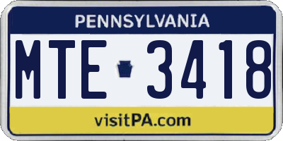 PA license plate MTE3418