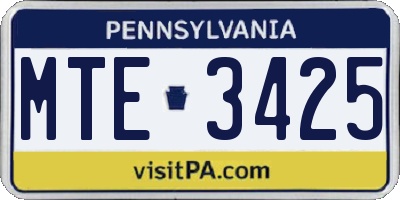 PA license plate MTE3425