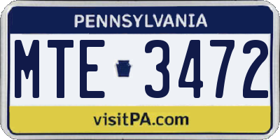 PA license plate MTE3472