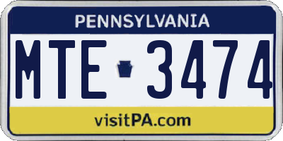 PA license plate MTE3474