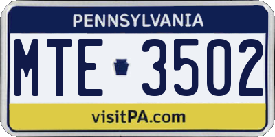 PA license plate MTE3502