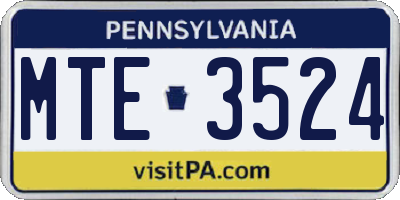 PA license plate MTE3524
