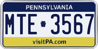 PA license plate MTE3567