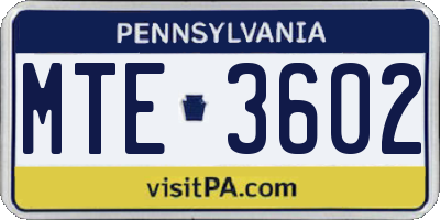 PA license plate MTE3602