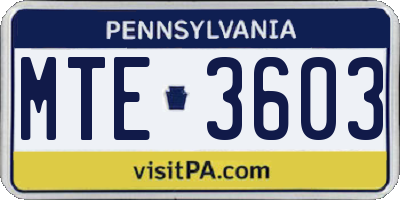 PA license plate MTE3603