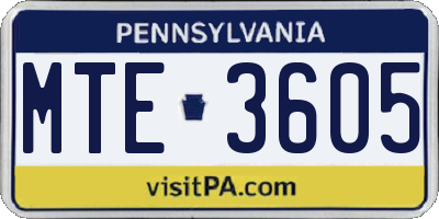 PA license plate MTE3605