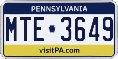 PA license plate MTE3649