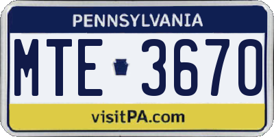 PA license plate MTE3670