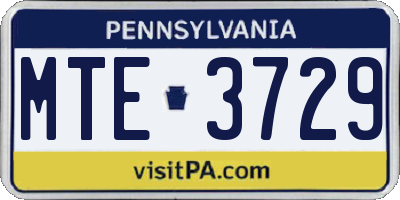 PA license plate MTE3729
