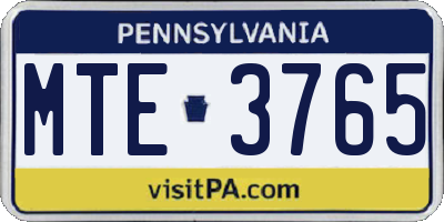 PA license plate MTE3765