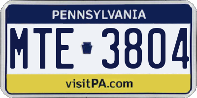 PA license plate MTE3804