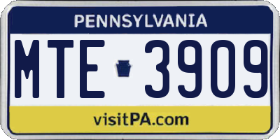 PA license plate MTE3909