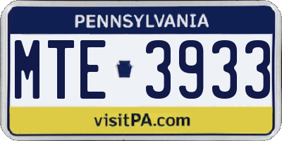 PA license plate MTE3933