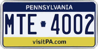 PA license plate MTE4002