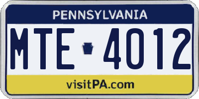PA license plate MTE4012